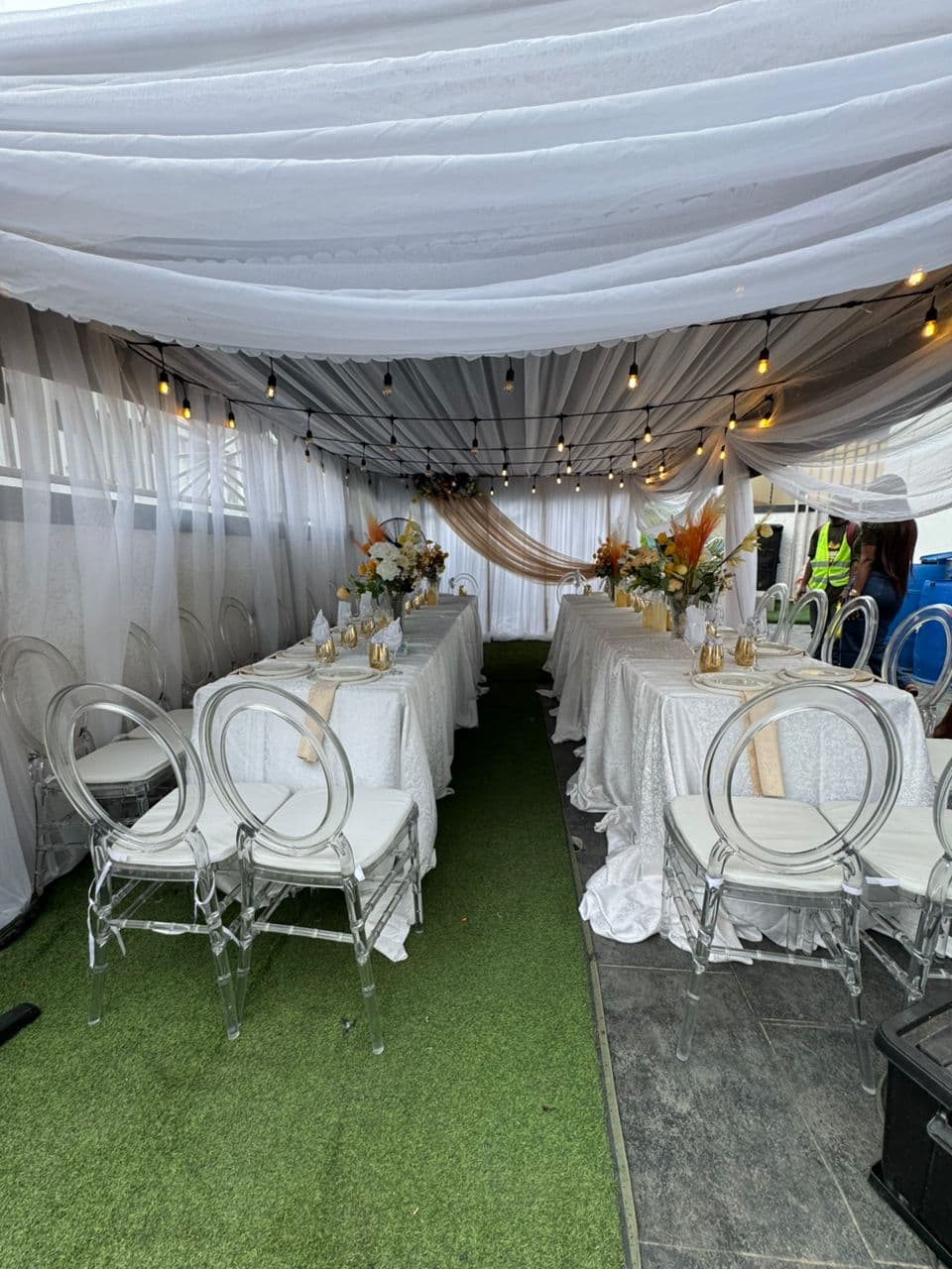 Engagement party decoration Lagos, styled venue with florals and lighting