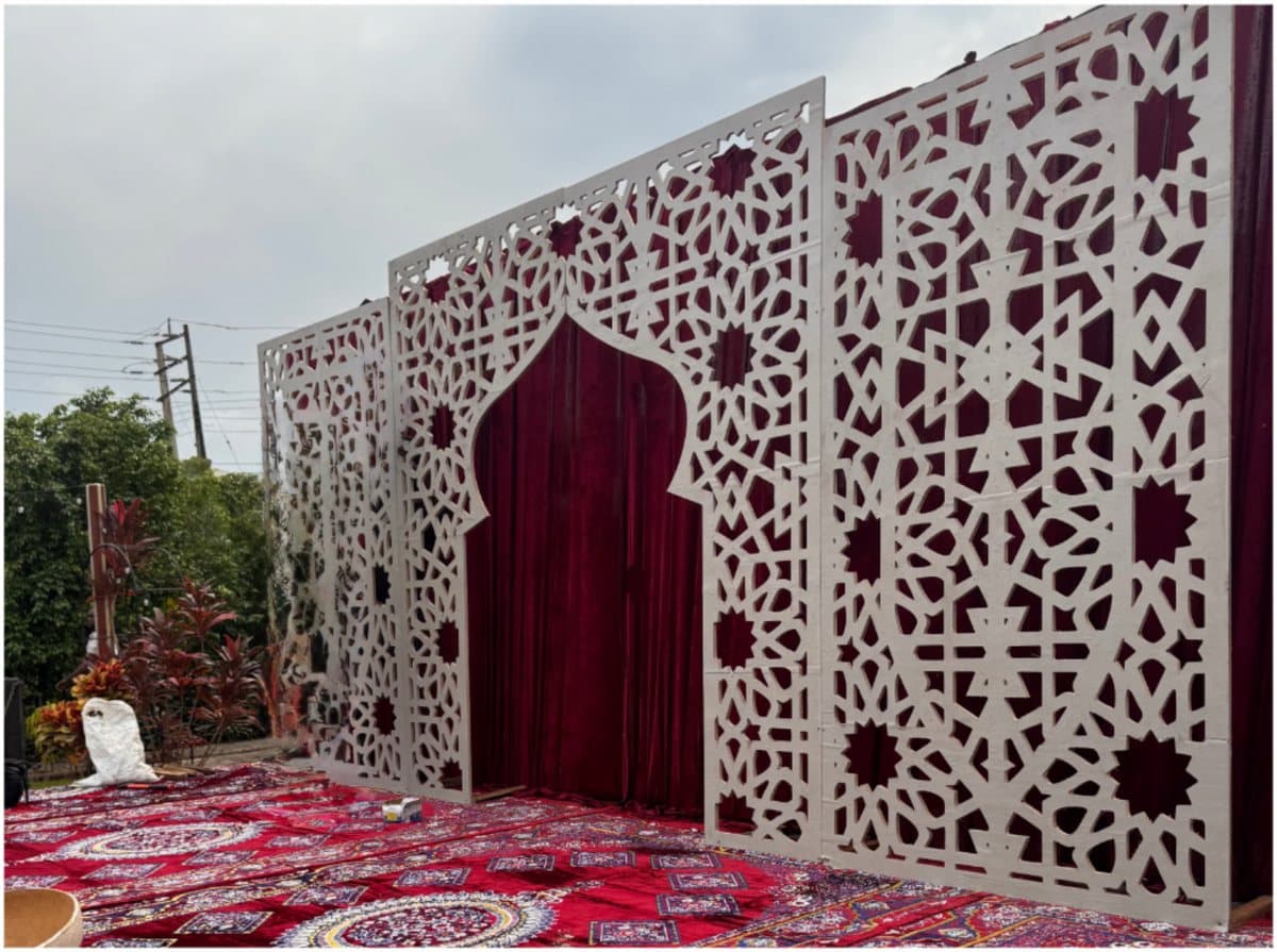 Carved Arabian Backdrop (16ft × 8ft) available for event rental in Lagos from Decor Adorné