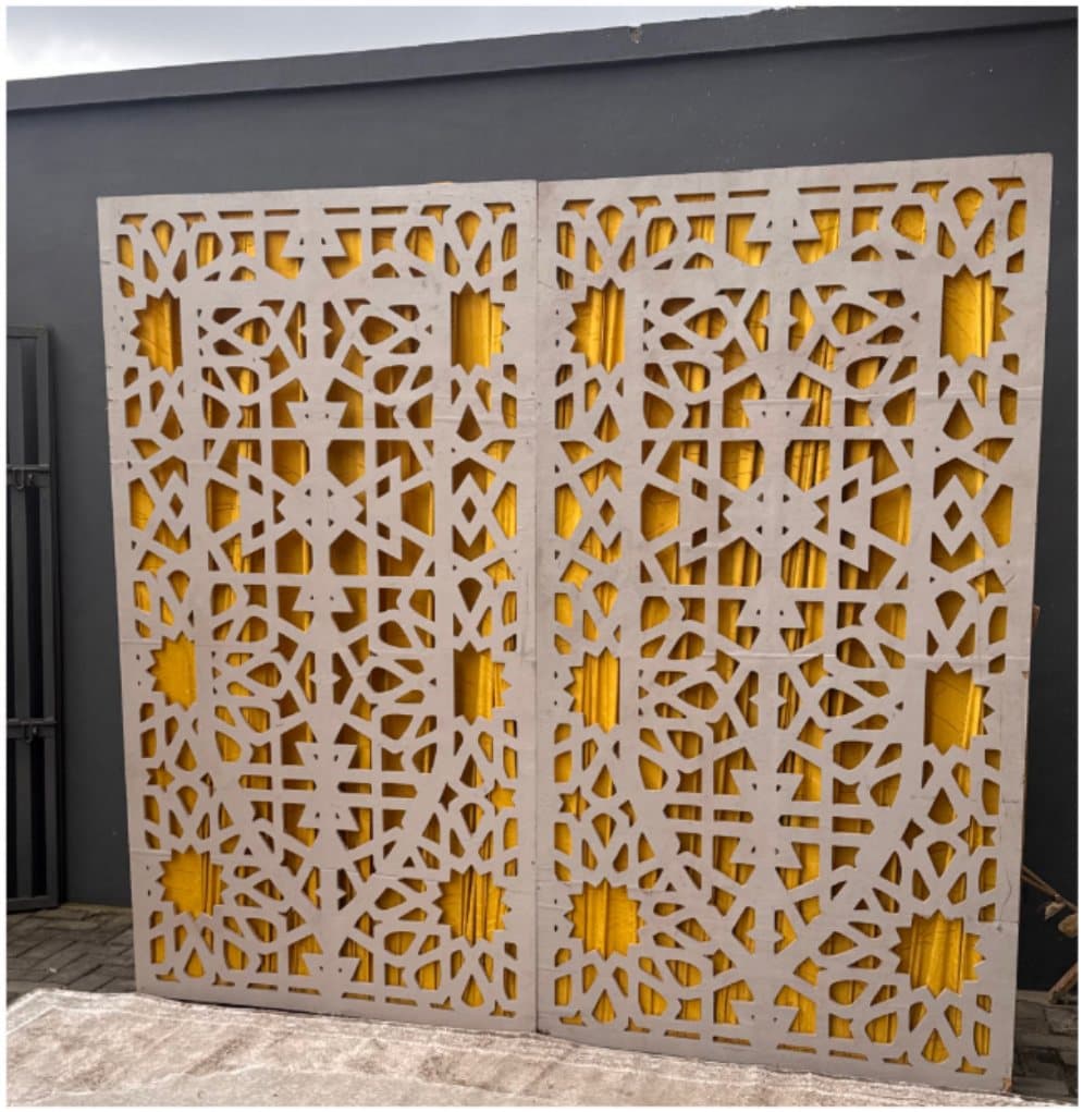 Carved Arabian Backdrop (8ft × 8ft) available for event rental in Lagos from Decor Adorné