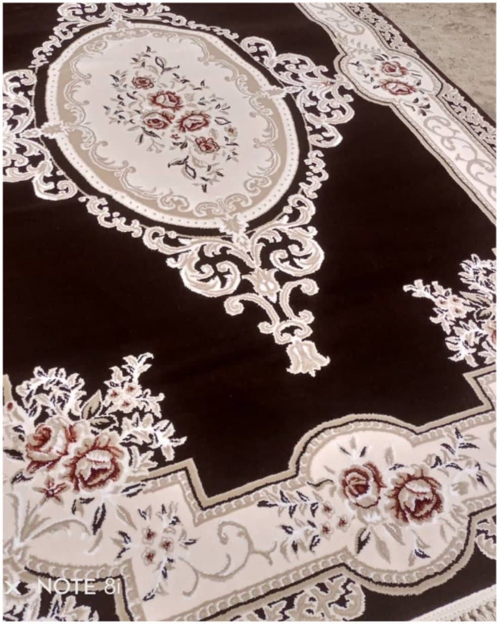 Beige & Chocolate Persian Rug (5ft × 7ft) available for event rental in Lagos from Decor Adorné