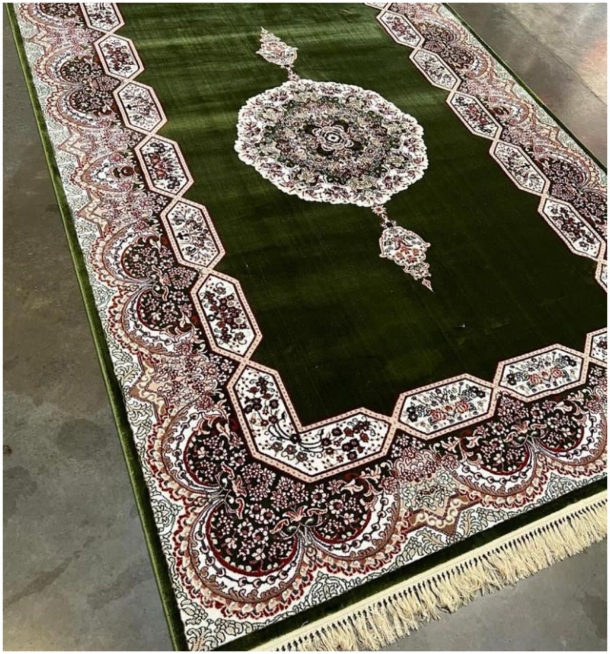 Green Persian Rug (5ft × 7ft) available for event rental in Lagos from Decor Adorné